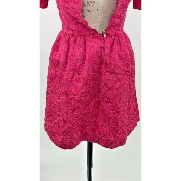H&M Pink Lace Embroidered Flutter Sleeves Crewneck Flared Mini Dress US 4 - Picture 2 of 12